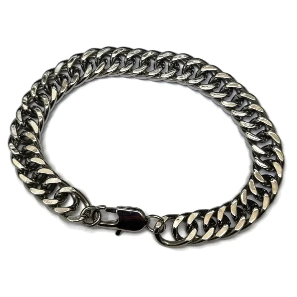 Dubbele Gourmet Armband-staal-zilver-kleur-10mm-20cm 10mm 20cm alles Aramat Jewels armbanden chirurgisch staal dames Geen hanger Geen_steen gourmet heren nakijken PVD Schakelarmband Staal tekst Volwassenen zilverkleurig Zonder_hanger Zonder_steen