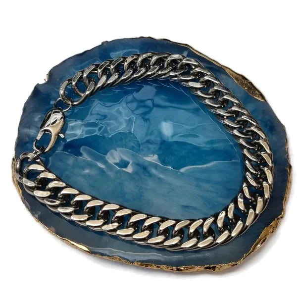 Dubbele Gourmet Armband-staal-zilver-kleur-10mm-20cm 10mm 20cm alles Aramat Jewels armbanden chirurgisch staal dames Geen hanger Geen_steen gourmet heren nakijken PVD Schakelarmband Staal tekst Volwassenen zilverkleurig Zonder_hanger Zonder_steen