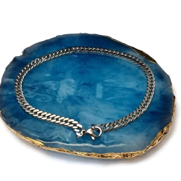 Dubbele Gourmet Armband-staal-zilver-kleur-5mm-20cm 20cm 5mm alles Aramat Jewels armbanden chirurgisch staal dames Geen hanger Geen_steen gourmet heren nakijken PVD Schakelarmband Staal tekst Volwassenen zilverkleurig Zonder_hanger Zonder_steen