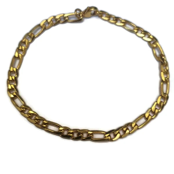 Goudkleurige Stalen Figaro Armband 5mm 21cm 21cm 5mm alles Aramat Jewels armbanden chirurgisch staal dames figaro Geen hanger Geen_Parel Geen_steen goudkleurig heren PVD Schakelarmband Staal uniseks Volwassenen Zonder_hanger Zonder_steen