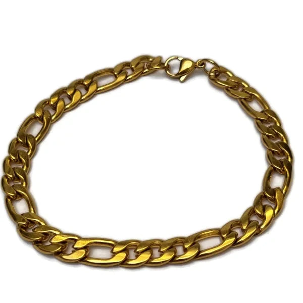 Goudkleurige Stalen Figaro Armband 6.5mm 21cm 21cm 6.5mm alles Aramat Jewels armbanden chirurgisch staal dames figaro Geen hanger Geen_Parel Geen_steen goudkleurig heren PVD Schakelarmband Staal uniseks Volwassenen Zonder_hanger Zonder_steen