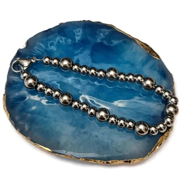Kralen Armband-bolletjes-staal-zilver-kleur-8mm-19cm 19cm 8mm alles Aramat Jewels armbanden bol bolletjes chirurgisch staal dames Geen hanger Geen_steen heren kraal nakijken PVD Schakelarmband Staal tekst Volwassenen zilverkleurig Zonder_hanger Zonder_steen