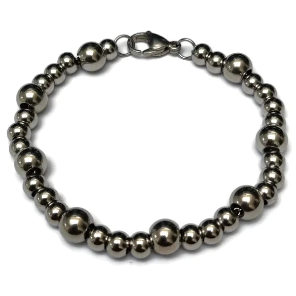 Kralen Armband-bolletjes-staal-zilver-kleur-8mm-19cm 19cm 8mm alles Aramat Jewels armbanden bol bolletjes chirurgisch staal dames Geen hanger Geen_steen heren kraal nakijken PVD Schakelarmband Staal tekst Volwassenen zilverkleurig Zonder_hanger Zonder_steen