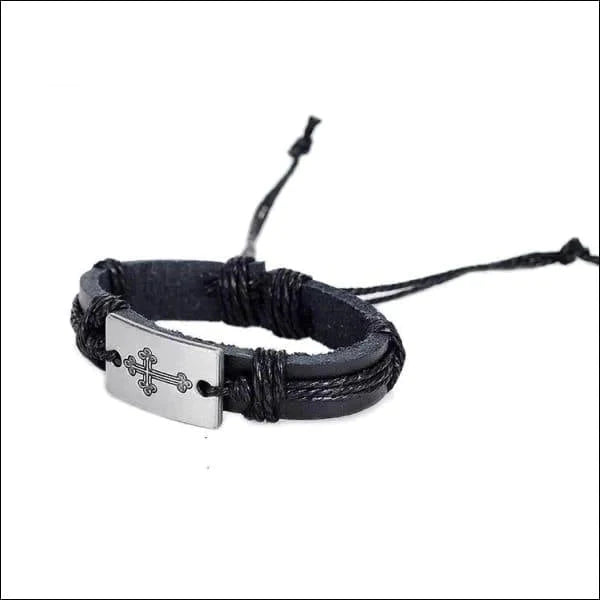 Lederen Armband Zwart Met Kruis Verstelbaar alles armbanden chirurgisch staal dames Geen_steen heren kruis leer Lerenarmband nakijken PVD Staal tekst uniseks verstelbaar Volwassenen Zonder_hanger Zonder_steen zwart