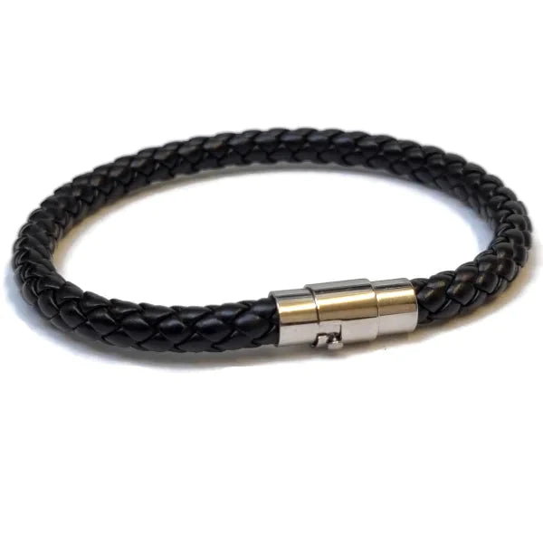 Leren Armband 6mm Met Magneetsluiting 20cm 20cm 6mm alles armbanden chirurgisch staal dames fantasie Geen hanger Geen_steen gevlochten heren leer Lerenarmband magneetsluiting nakijken PVD Staal tekst uniseks Volwassenen zilverkleurig Zonder_hanger Zonder_steen zwart