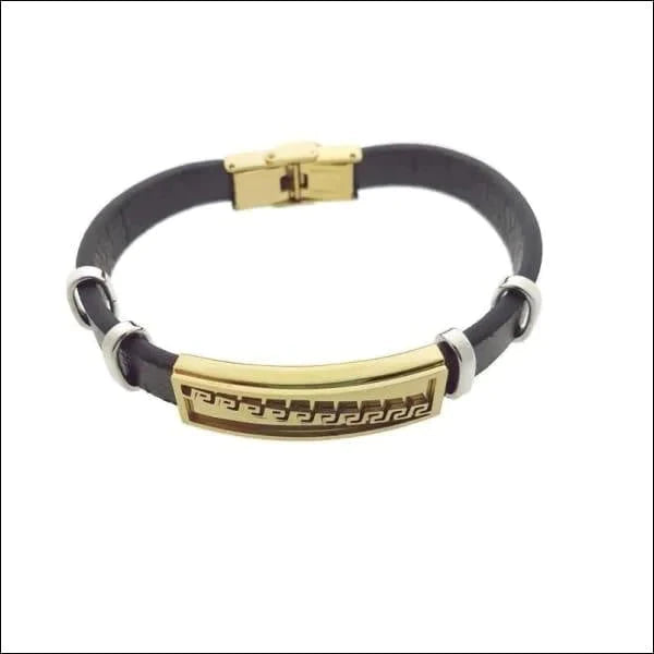 Leren Armband Goudkleurig Bruin Heren 21cm 21cm alles armbanden bruin chirurgisch staal dames Geen hanger Geen_steen goudkleurig griekse heren leer Lerenarmband nakijken PVD Staal tekst uniseks Volwassenen zilverkleurig Zonder_hanger Zonder_steen