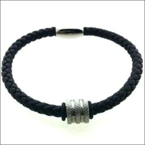 Leren Armband Kraal Met Stalen Accenten 20cm 6mm 20cm alles armbanden chirurgisch staal dames Geen hanger Geen_steen gevlochten heren jin leer Lerenarmband nakijken PVD Staal tekst uniseks Volwassenen zilverkleurig Zonder_hanger Zonder_steen zwart