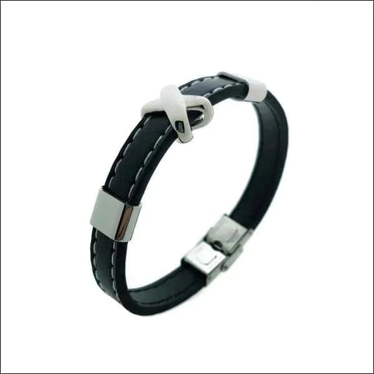 Leren Armband Met Stalen Kruis 21cm alles armbanden chirurgisch staal dames Geen hanger Geen_steen heren kruis leer Lerenarmband nakijken PVD Staal tekst uniseks Volwassenen zilverkleurig Zonder_hanger Zonder_steen zwart