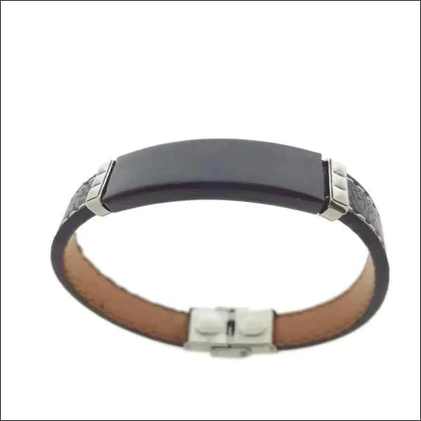 Leren Plaatarmband Met Staal Zwart Heren 20cm 10mm 20cm alles armbanden chirurgisch staal dames fantasie Geen hanger Geen_steen heren leer Lerenarmband nakijken PVD Staal tekst uniseks Volwassenen zilverkleurig Zonder_hanger Zonder_steen zwart
