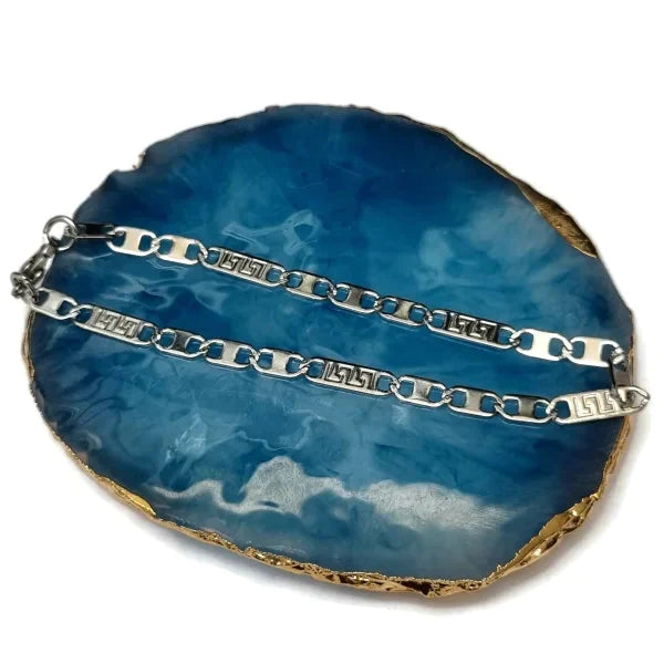Marine Schakel Armband Grieks Motief Staal 21cm 4.5mm alles armbanden chirurgisch staal dames fantasie Geen_steen griekse heren Marine_schakel nakijken PVD Schakelarmband Staal tekst uniseks vaderdag Volwassenen zilverkleurig Zonder_hanger Zonder_steen