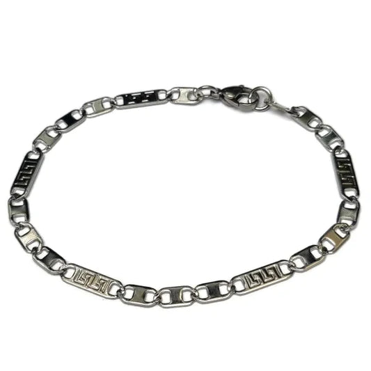Marine Schakel Armband Grieks Motief Staal 21cm 4.5mm alles armbanden chirurgisch staal dames fantasie Geen_steen griekse heren Marine_schakel nakijken PVD Schakelarmband Staal tekst uniseks vaderdag Volwassenen zilverkleurig Zonder_hanger Zonder_steen
