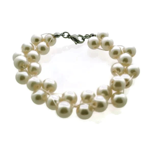 Parel Armband Crème 18cm - 18cm 18cm alles Aramat Jewels armband armbanden chirurgisch staal creme dames Geen edelsteen Geen_steen parel Staal tekst Volwassenen Zonder_hanger