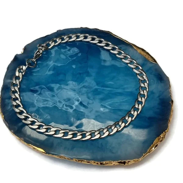 Platte Gourmet Armband-staal-zilver-kleur-5mm-21cm 21cm 5mm alles Aramat Jewels armbanden chirurgisch staal dames Geen hanger Geen_steen gourmet heren nakijken PVD Schakelarmband Staal tekst Volwassenen zilverkleurig Zonder_hanger Zonder_steen
