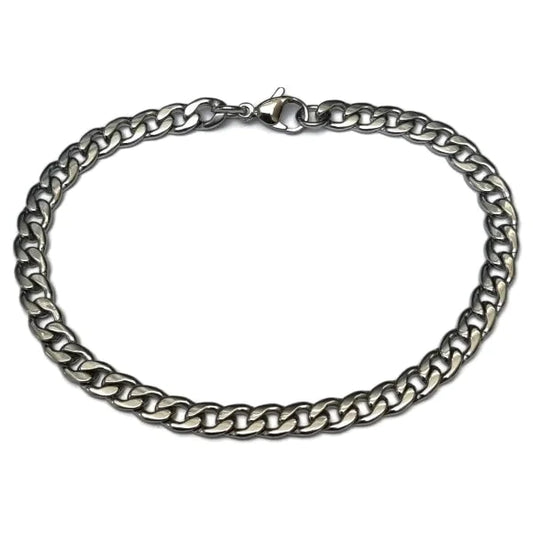 Platte Gourmet Armband-staal-zilver-kleur-5mm-21cm 21cm 5mm alles Aramat Jewels armbanden chirurgisch staal dames Geen hanger Geen_steen gourmet heren nakijken PVD Schakelarmband Staal tekst Volwassenen zilverkleurig Zonder_hanger Zonder_steen