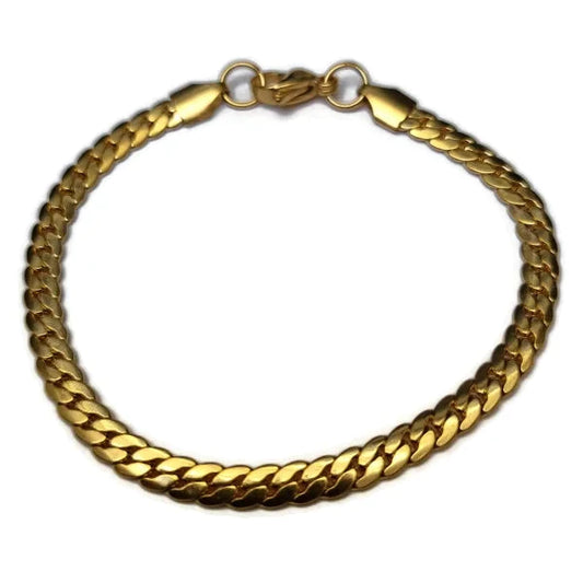 Platte Gourmet Schakel Armband Staal 19cm 5mm Goudkleurig 19cm 5mm afgevlakt alles armbanden chirurgisch staal dames Geen_steen goudkleurig gourmet heren nakijken PVD Schakelarmband Staal tekst uniseks Volwassenen Zonder_hanger Zonder_steen