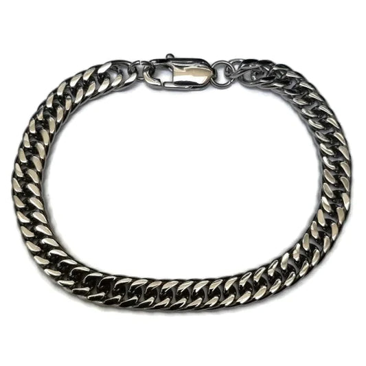 Rvs Dubbele Gourmet Armband 7mm 19cm Staal 19cm 7mm alles Aramat Jewels armbanden chirurgisch staal dames Geen_Parel Geen_steen gourmet heren nakijken PVD Schakelarmband Staal tekst uniseks vaderdag Volwassenen zilverkleurig Zonder_hanger Zonder_steen