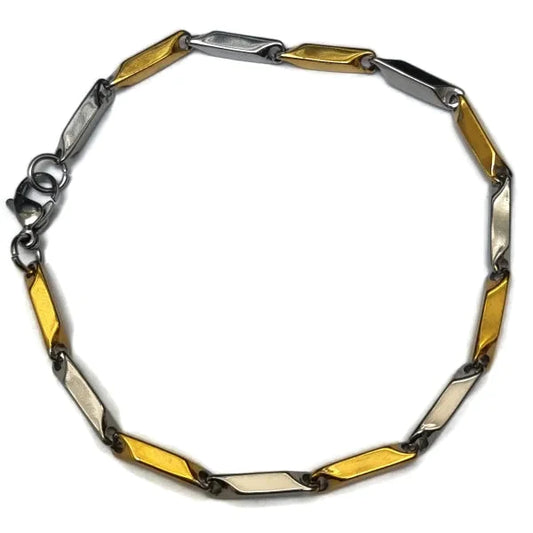 Schakel Armband-bamboo-staal-bicolor-3mm-22cm 22cm 3mm alles Aramat Jewels armbanden bamboo bicolor chirurgisch staal dames Geen hanger Geen_steen goudkleurig heren nakijken PVD Schakelarmband staafjes Staal tekst Volwassenen zilverkleurig Zonder_hanger Zonder_steen