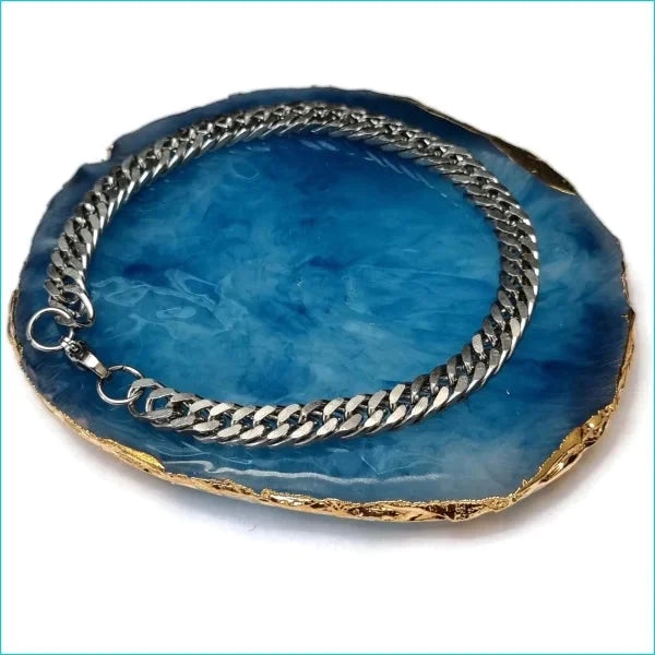 Schakel Armband-dubbele 21cm 6.5mm alles Aramat Jewels armbanden chirurgisch staal dames Geen hanger Geen_steen gourmet heren nakijken PVD Schakelarmband Staal tekst Volwassenen zilverkleurig Zonder_steen