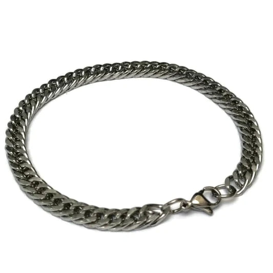 Schakel Armband-dubbele 21cm 6.5mm alles Aramat Jewels armbanden chirurgisch staal dames Geen hanger Geen_steen gourmet heren nakijken PVD Schakelarmband Staal tekst Volwassenen zilverkleurig Zonder_steen