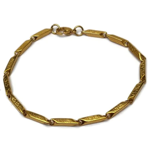 Schakel Armband Staafjes Grieks Motief 21cm 3mm alles Aramat Jewels armbanden chirurgisch staal dames Geen hanger Geen_steen goudkleurig griekse heren nakijken PVD Schakelarmband staafjes Staal tekst Volwassenen Zonder_steen
