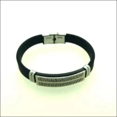 Siliconen Armband Met Rvs Accenten 10mm 20cm 8720157097792 alles Aramat Jewels armbanden chirurgisch staal dames Geen hanger Geen_Parel Geen_steen griekse heren nakijken PVD rubber Staal tekst uniseks verstelbaar Volwassenen zilverkleurig Zonder_hanger Zonder_steen zwart