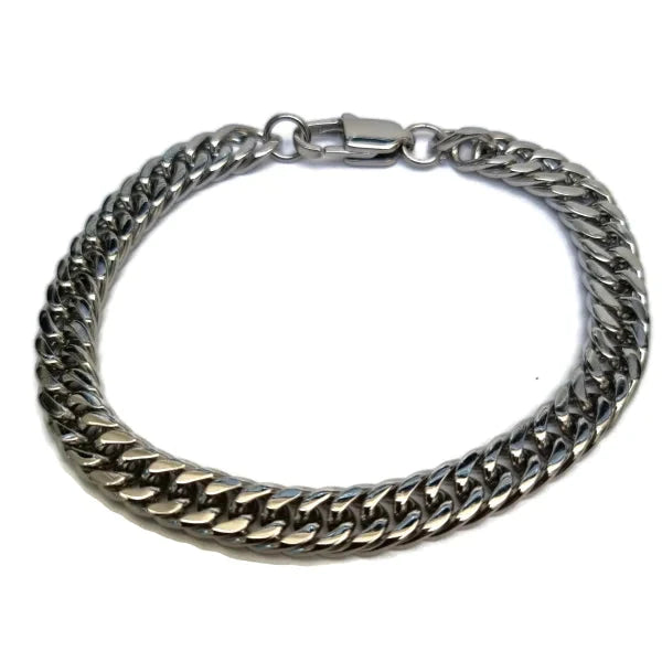 Stalen Armband Dubbele Gourmetschakel 7mm 18cm 18cm 7mm alles Aramat Jewels armbanden chirurgisch staal dames Geen_Parel Geen_steen gourmet heren nakijken PVD Schakelarmband Staal tekst uniseks vaderdag Volwassenen zilverkleurig Zonder_hanger Zonder_steen