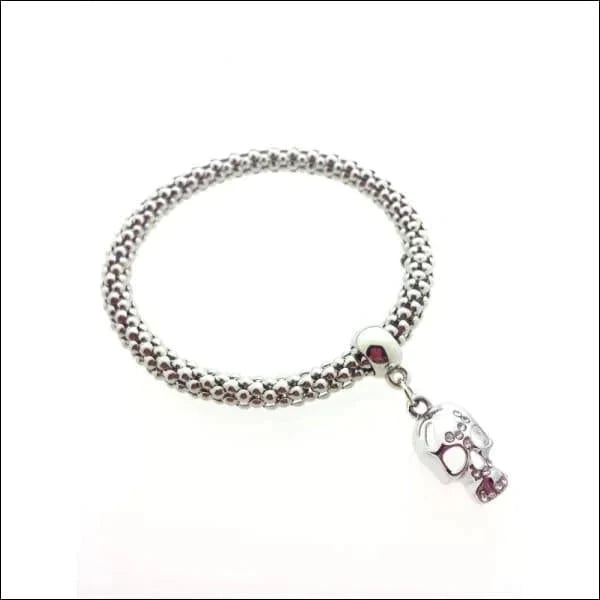 Stalen Armband Popcorn Doodskop 19cm alles Aramat Jewels armbanden chirurgisch staal dames doodskop Geen_Parel kristal mesh Met_hanger nakijken popcorn PVD rekbaar Schakelarmband Staal tekst transparant Volwassenen zilverkleurig