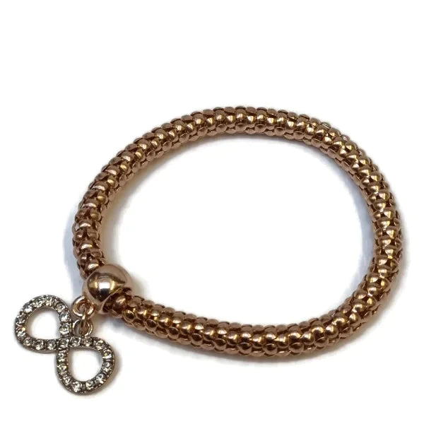 Stalen Armband Popcorn Infinity Rosékleur 19cm alles armbanden chirurgisch staal dames fantasie Geen_Parel Geen_steen infinity kraal mesh Met_hanger Met_steen nakijken popcorn PVD rekbaar rosékleurig Schakelarmband Staal tekst transparant Volwassenen