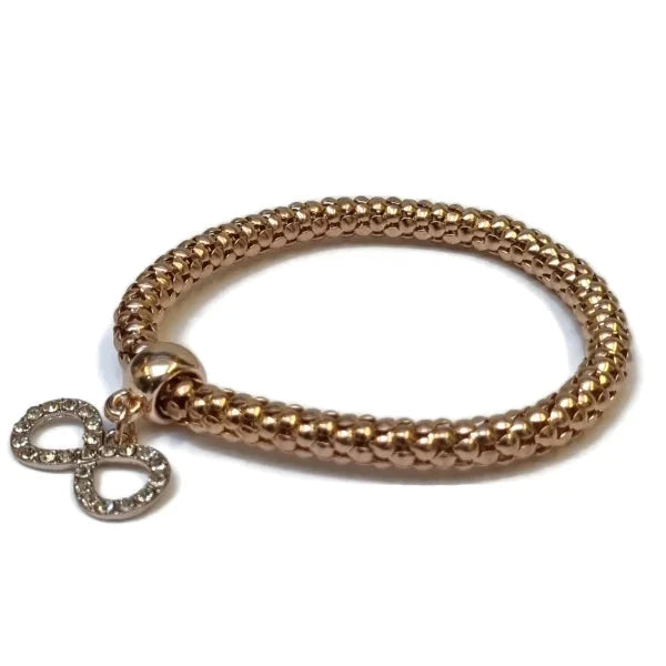 Stalen Armband Popcorn Infinity Rosékleur 19cm alles armbanden chirurgisch staal dames fantasie Geen_Parel Geen_steen infinity kraal mesh Met_hanger Met_steen nakijken popcorn PVD rekbaar rosékleurig Schakelarmband Staal tekst transparant Volwassenen