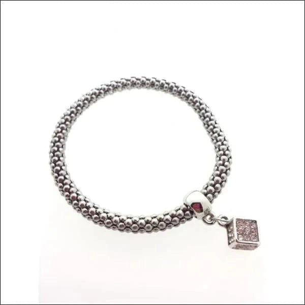 Stalen Armband Popcorn Kubus Kristal 19cm 6mm alles Aramat Jewels armbanden chirurgisch staal dames Geen hanger Geen_Parel kristal kubus mesh Met_steen nakijken popcorn PVD rekbaar Schakelarmband Staal tekst transparant Volwassenen zilverkleurig