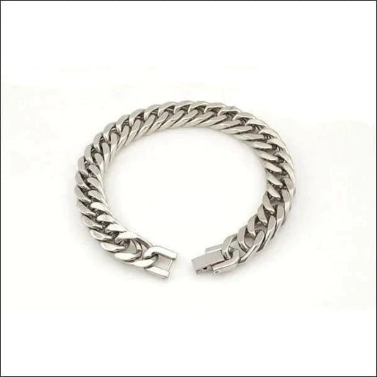 Stalen Armband Zilver 10mm 21cm 10mm 21cm alles Aramat Jewels armbanden chirurgisch staal dames Geen hanger Geen_Parel Geen_steen heren nakijken PVD Schakelarmband Staal tekst uniseks Volwassenen zilverkleurig Zonder_hanger Zonder_steen