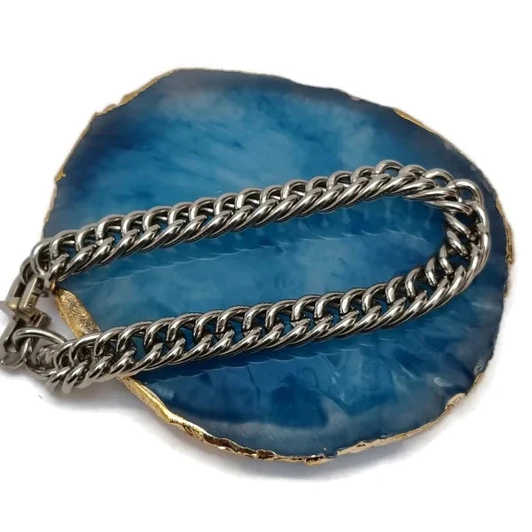 Stalen Brede Armband 9mm 21cm 21cm 8720157007197 9mm alles Aramat Jewels armbanden chirurgisch staal dames Geen hanger Geen_Parel Geen_steen gourmet heren nakijken PVD Schakelarmband Staal tekst uniseks Volwassenen zilverkleurig