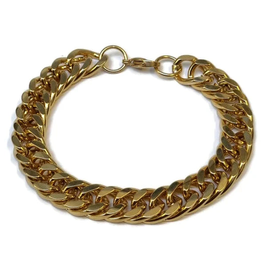 Stalen Goldplated Gourmetarmband 21cm 12mm 12mm 21cm 8720157098102 alles Aramat Jewels armbanden chirurgisch staal dames Geen_Parel Geen_steen goudkleurig gourmet heren nakijken PVD Schakelarmband Staal tekst Volwassenen Zonder_hanger Zonder_steen