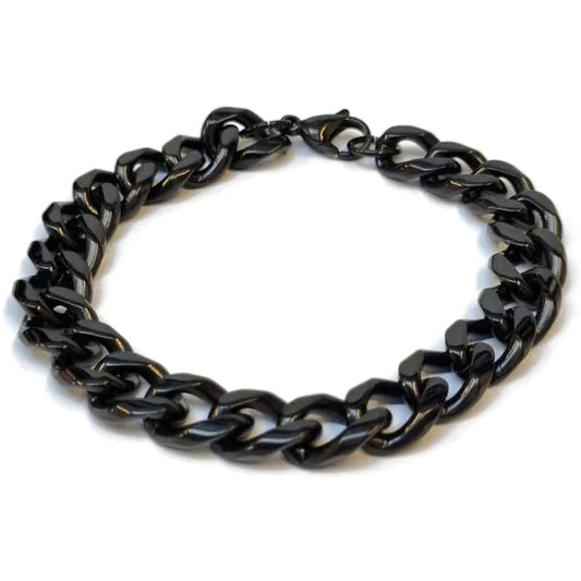 Stalen Gourmetarmband Zwart 12mm 21cm 12mm 21cm alles Aramat Jewels armbanden chirurgisch staal dames Geen hanger Geen_steen gourmet heren nakijken PVD Schakelarmband Staal tekst uniseks Volwassenen Zonder_hanger Zonder_steen zwart