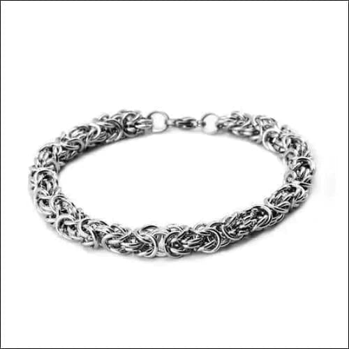 Stalen Konings Armband Byzantijnse 7mm 20cm 20cm 7mm alles Aramat Jewels armbanden chirurgisch staal dames Geen_steen heren konings nakijken PVD Schakelarmband Staal tekst uniseks Volwassenen zilverkleurig Zonder_hanger Zonder_steen