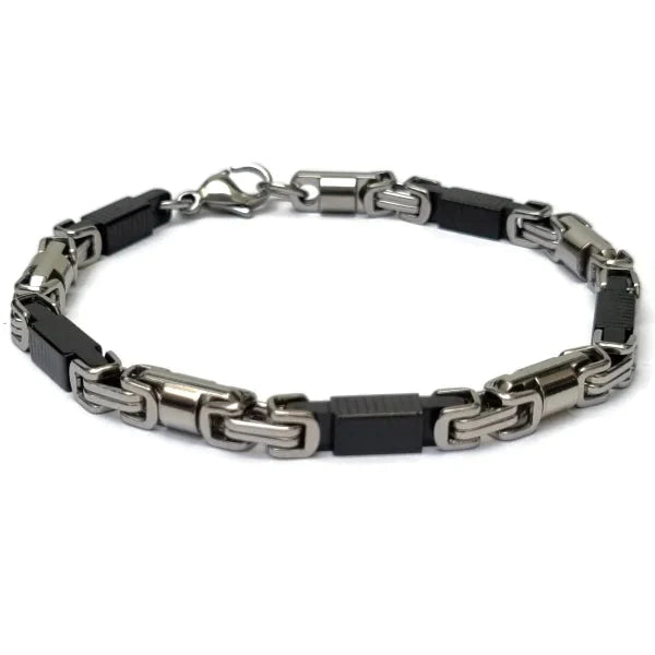 Stalen Konings Schakel Armband Strepen 6mm 23cm Zwart Zilver 23cm 6mm alles armbanden bicolor chirurgisch staal dames Geen_steen heren konings nakijken PVD Schakelarmband staafjes Staal strepen tekst uniseks Volwassenen zilverkleurig Zonder_hanger Zonder_steen zwart