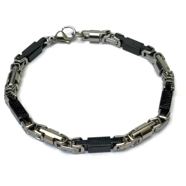 Stalen Konings Schakel Armband Strepen 6mm 23cm Zwart Zilver 23cm 6mm alles armbanden bicolor chirurgisch staal dames Geen_steen heren konings nakijken PVD Schakelarmband staafjes Staal strepen tekst uniseks Volwassenen zilverkleurig Zonder_hanger Zonder_steen zwart