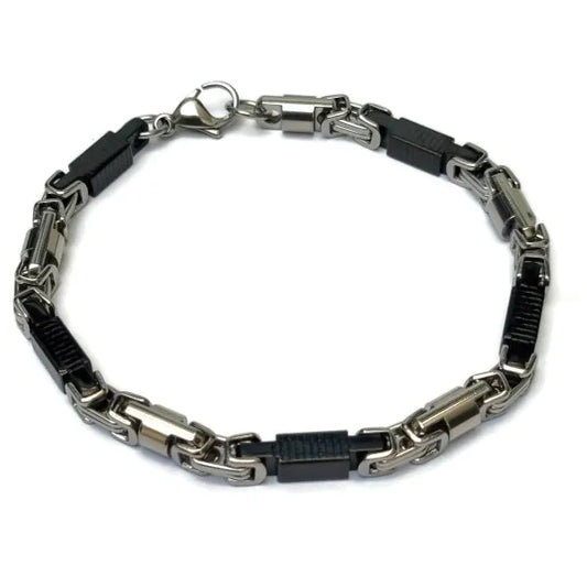 Stalen Konings Schakel Armband Strepen 6mm 23cm Zwart Zilver 23cm 6mm alles armbanden bicolor chirurgisch staal dames Geen_steen heren konings nakijken PVD Schakelarmband staafjes Staal strepen tekst uniseks Volwassenen zilverkleurig Zonder_hanger Zonder_steen zwart