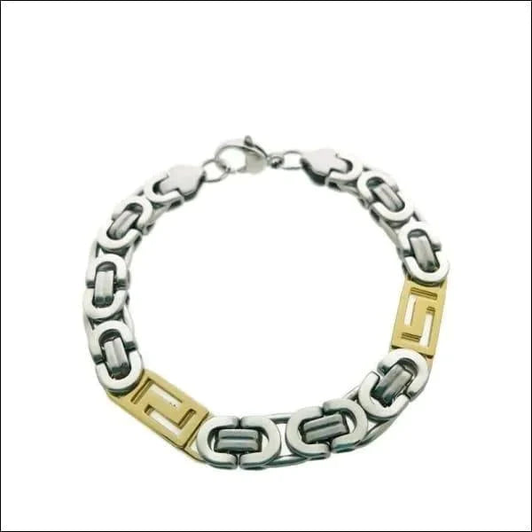Stalen Koningsarmband Bicolor 9mm 20cm 21cm 9mm alles Aramat Jewels armbanden bicolor chirurgisch staal dames Geen hanger Geen_steen goudkleurig griekse heren nakijken PVD Schakelarmband Staal tekst Volwassenen zilverkleurig Zonder_hanger Zonder_steen