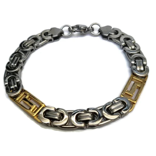 Stalen Koningsarmband Bicolor 9mm 20cm 21cm 9mm alles Aramat Jewels armbanden bicolor chirurgisch staal dames Geen hanger Geen_steen goudkleurig griekse heren nakijken PVD Schakelarmband Staal tekst Volwassenen zilverkleurig Zonder_hanger Zonder_steen