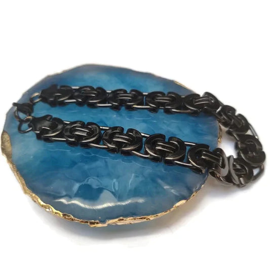 Stalen Koningsschakel Armband Zwart 23cm 12mm 12mm 23cm 8720157009009 alles Aramat Jewels armbanden chirurgisch staal dames Geen hanger Geen_steen heren konings nakijken PVD Schakelarmband Staal tekst Volwassenen Zonder_hanger Zonder_steen zwart