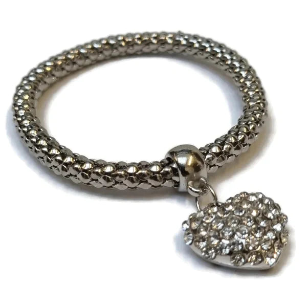 Stalen Popcorn Armband Hart Kristal 19cm 6mm 8720157097846 alles Aramat Jewels armbanden chirurgisch staal dames Geen_Parel Geen_steen hart kristal mesh Met_steen nakijken popcorn PVD rekbaar Schakelarmband Staal tekst transparant Volwassenen zilverkleurig