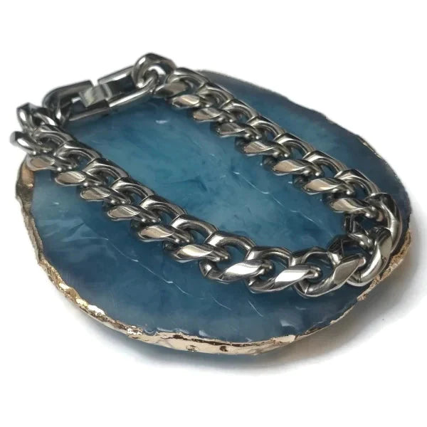Stalen Schakelarmband Gourmet 21cm 12mm 12mm 21cm alles Aramat Jewels armband armbanden chirurgisch staal dames Geen_steen gourmet heren nakijken polsmaat PVD Schakelarmband Staal stalen tekst uniseks Volwassenen zilverkleurig Zonder_hanger Zonder_steen