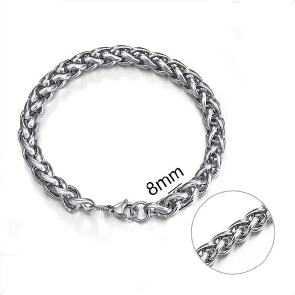 Vossenstaart Armband Staal 21cm 8mm 21cm 8mm alles Aramat Jewels armbanden chirurgisch staal dames Geen edelsteen Geen hanger Geen_steen gepolijst heren PVD Schakelarmband Staal uniseks Volwassenen vossenstaart zilverkleurig Zonder_hanger