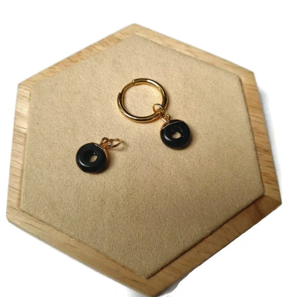 Oor Bedel Donut- Meerdere Natuursteen Kleuren Goudkleur Obsidiaan-Natuursteen 10mm geen_bewerking Geen_Parel goudkleurig groen kralen.nl Meerdere kleuren Natuursteen Oorbedels rond Zwart
