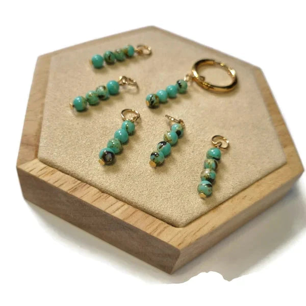 Handgemaakte Imitatiesteen Bedeltjes Met 4 Kralen - Unieke Goudkleur Turquoise green 20mm 4mm blauw geen_bewerking Geen_Parel glas goudkleurig kralen.nl Meerdere kleuren Natuursteen Oorbedels zilverkleurig