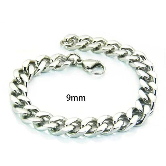 Stalen Schakelarmband Curb Cuban 18cm 9mm 18cm 9mm alles armbanden chirurgisch staal dames Geen hanger Geen_Parel Geen_steen gourmet heren nakijken PVD Schakelarmband Staal tekst uniseks Volwassenen zilverkleurig Zonder_hanger Zonder_steen