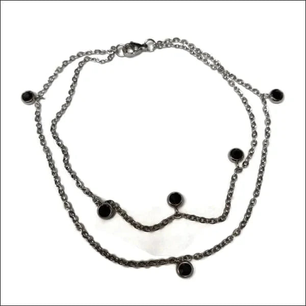 Stalen Dubbel Enkelbandje Met Zirkonia Steentjes - Zwart 24cm 6mm alles anker blauw chirurgisch staal dames dubbel layer enkelbandjes geboortesteen Geen_Parel Geen_steen Meerdere kleuren Met_steen Multi Kleur Multikleur multikleurig PVD roze Staal transparant Volwassenen zilverkleurig zirkonia zwart