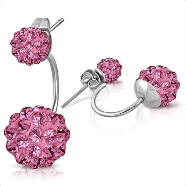 Stalen Shamballa Dubbele Oorstekers- Roze 10mm 6mm alles Aramat Jewels blauw chirurgisch staal dames geel Geen hanger Geen oormodel Geen_Parel groen kristal Meerdere kleuren Met_steen multikleurig nakijken oorbellen paars PVD rood roze shamballa Staal Volwassenen Zee_blauw zilverkleurig zweerknopjes