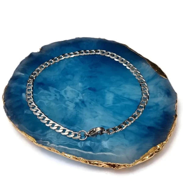 Stalen Gourmet Armband Zilver Kleur 19cm 4mm 19cm 4mm alles Aramat Jewels armbanden chirurgisch staal dames Geen hanger Geen_steen gourmet heren nakijken PVD Schakelarmband SET44866 Staal tekst uniseks Volwassenen zilverkleurig Zonder_hanger Zonder_steen